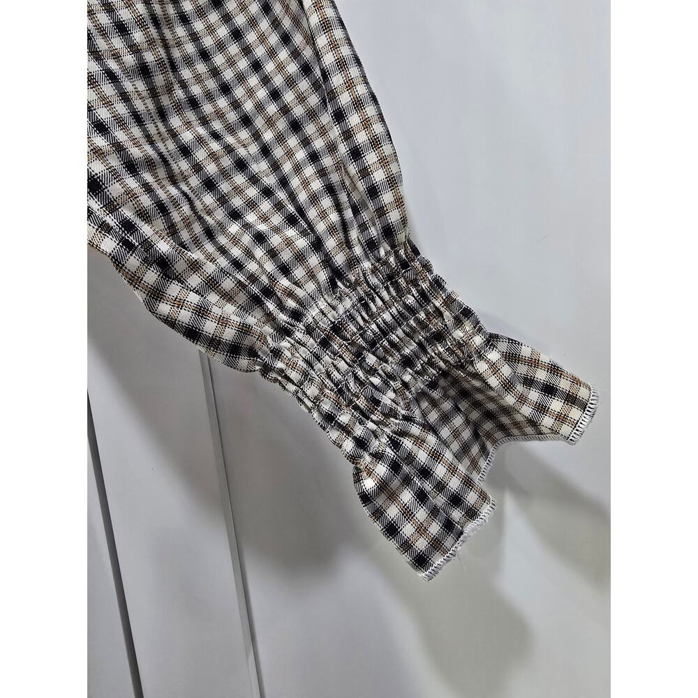 Qed London Brown Plaid Tiered Dress Size 12 | Button Front Prairie Cottagecore - Picture 8 of 16